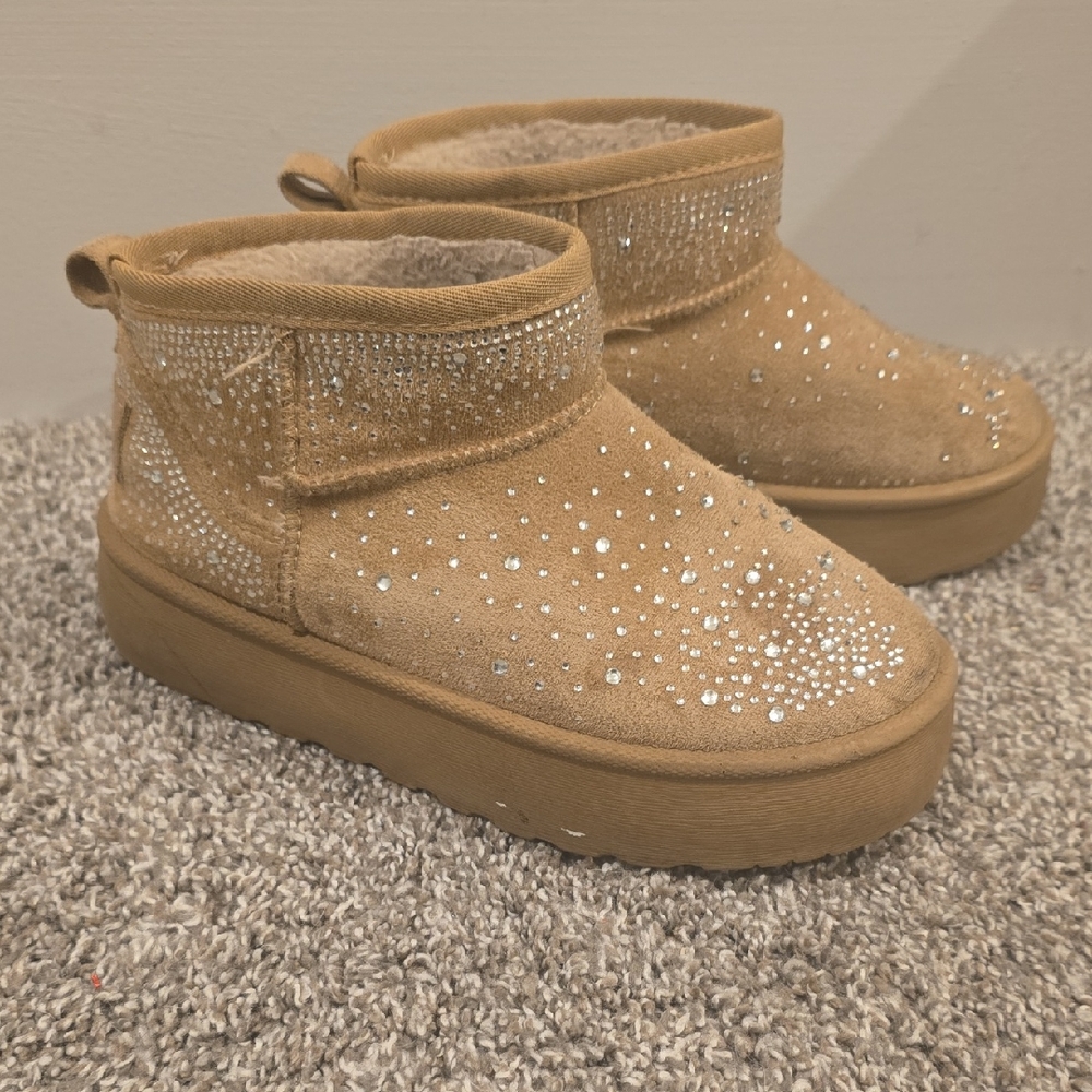 Rock & Candy Tan Kids Boots with Silver Sparkle Rhinestones